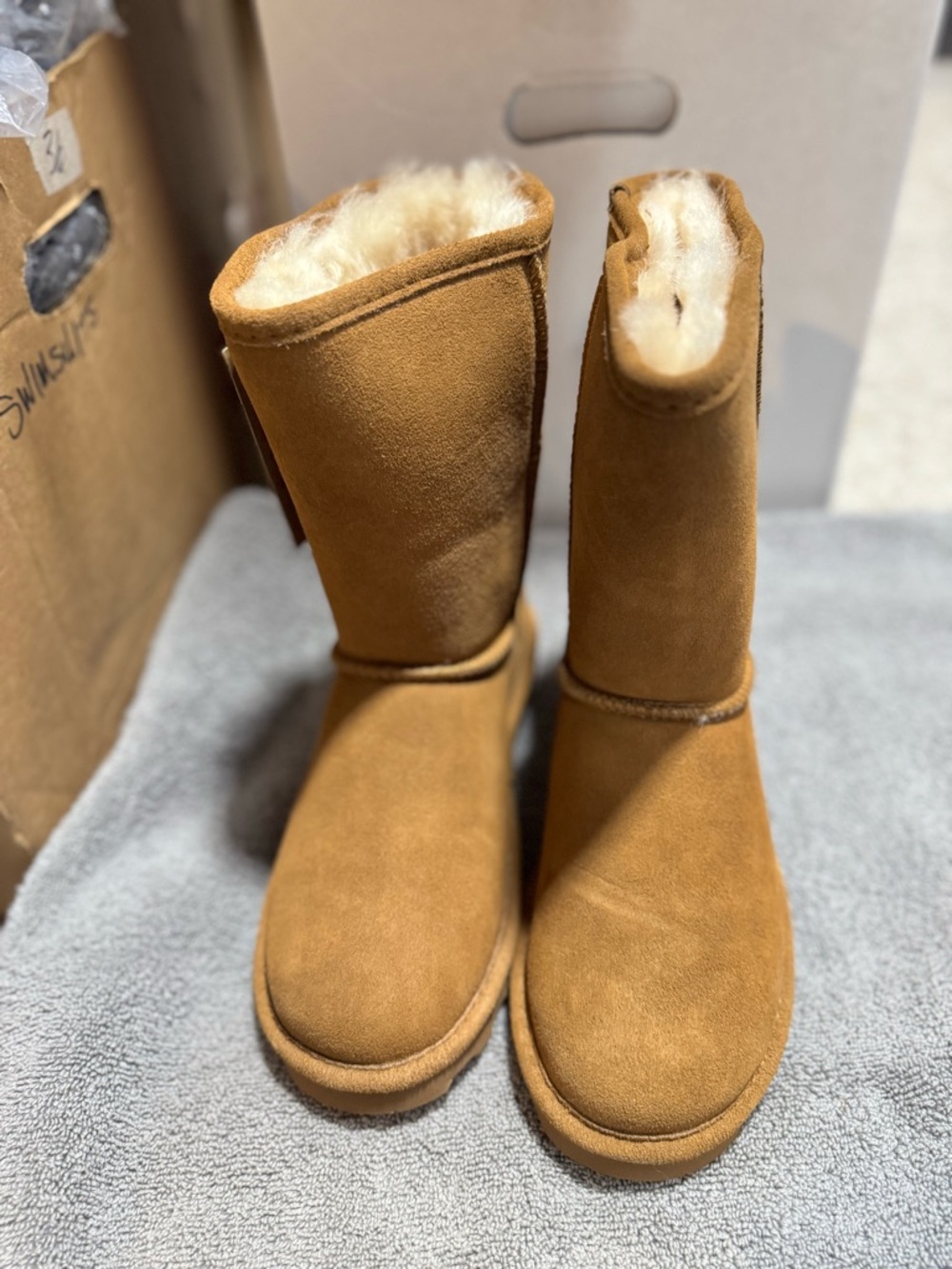 BearPaw Chestnut Suede Shearling Mid-Calf Boots - Chestnut